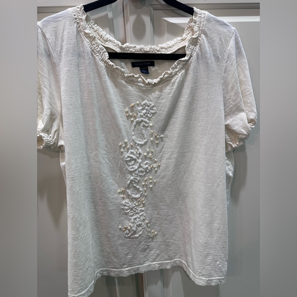 Tommy Hilfiger Cream Embroidered and beaded Top
